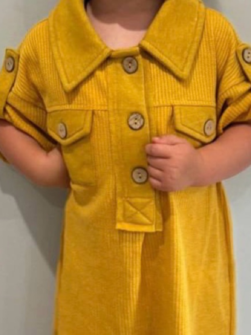 NWT [Oddy] Waffle Button Front Pockets Shirt Dress Gold Girls Multiple Sizes - Picture 3 of 10